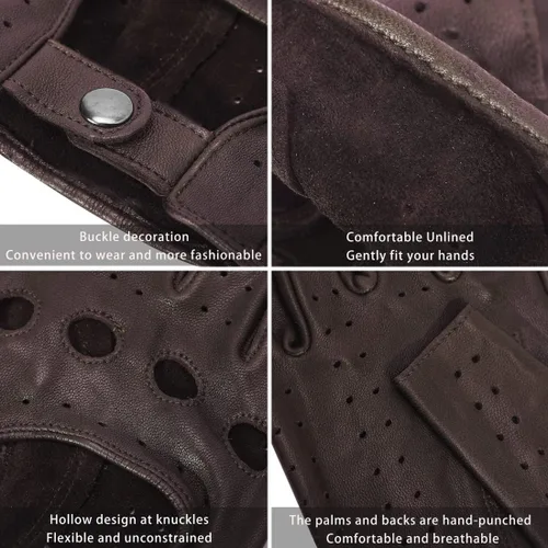 Vista 2 de Harssidanzar Guantes de conducción de cuero sin dedos para hombre con piel de cordero sin forro, GM032 US