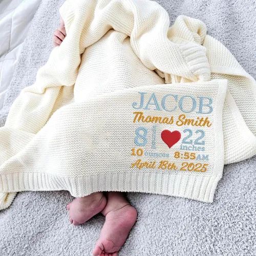 Vista 14 de Manta de punto personalizada y bordada de lujo con nombre de bebé, manta de algodón personalizada y monogramada para la guardería, regalos para bebé