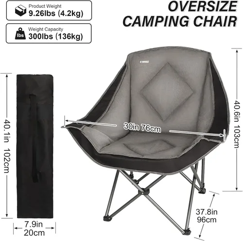 Vista 2 de Silla de Campamento Plegable CAMPHILL, Silla de Camping Portátil Extra Grande con Portavasos, Silla de Césped Resistente Acolchada para Camping