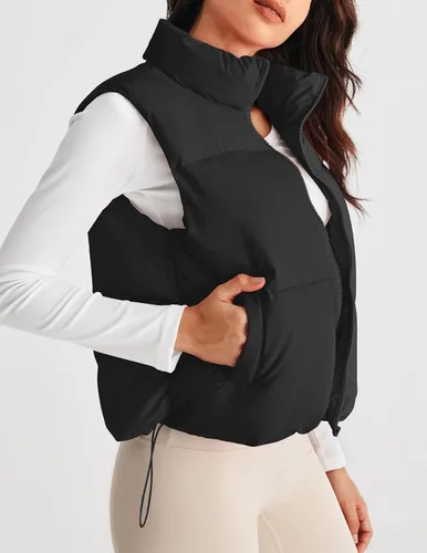 Vista 8 de MEROKEETY Chaleco acolchado para mujer, cuello alto, con cremallera, sin mangas, con bolsillos