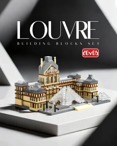 Vista 2 de dOvOb Juego de micro bloques de construcción de Louvre de arquitectura (2885 piezas) - Modelo arquitectónico de fama mundial juguetes regalos