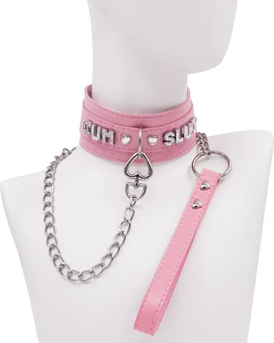 Vista 2 de paloli Pink Choker Necklace for Women Leather Collar Fluffy Punk Leash Neck Choker Gothic Cosplay Sexy Jewelries