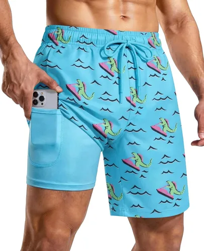 Vista 16 de Bañador para hombre con forro de compresión de 7 pulgadas B-rayas azul-blancas