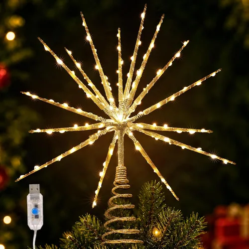 Vista 13 de BrizLabs Luces para la Punta del Árbol de Navidad, 9" con Enchufe, Luz de Estrella para la Copa del Árbol de Navidad, Certificado UL, 10 Luces
