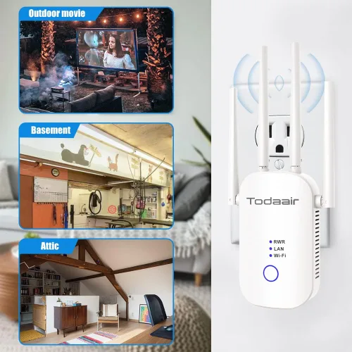 Vista 4 de Amplificador de señal WiFi de 1200 Mbps, cubre hasta 3500 pies cuadrados y 35 dispositivos, repetidor WiFi de doble banda de 2.4 y 5 GHz con puerto