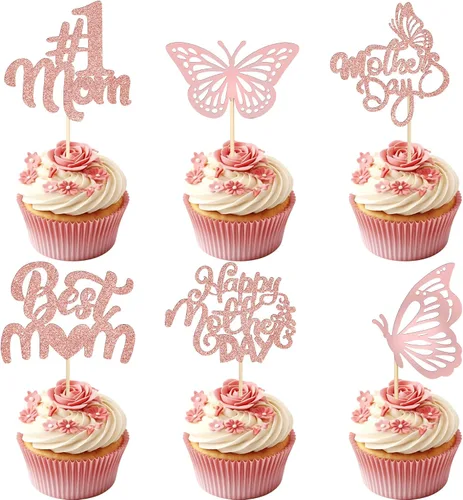 Vista 27 de Gyufise 1 paquete de decoración para pastel del día de la madre, la mejor mamá del mundo, con flores de mariposa, decoración de pastel de cumpleaños
