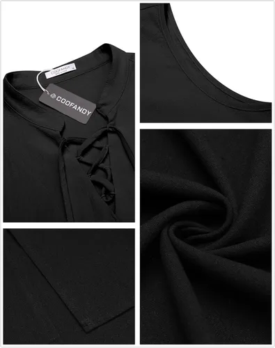 Vista 5 de COOFANDY Camisetas sin mangas de algodón y lino para hombre, estilo casual, estilo Henley, color negro
