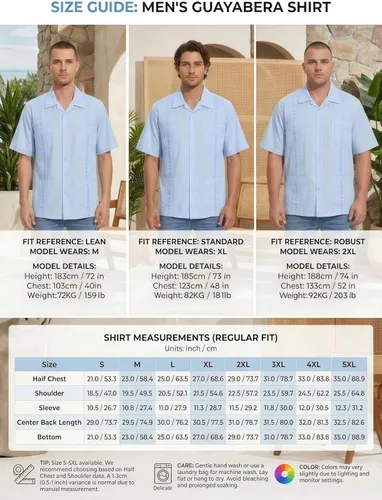 Vista 5 de MAXJON Camisas de guayabera para hombre, camisas cubanas de manga corta