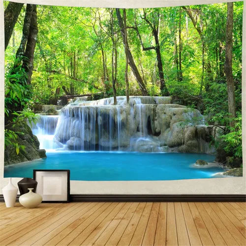 Vista 14 de FENDROM Tapiz de hojas de loto de naturaleza, tapiz de plantas, paisaje natural verde, para colgar en la pared, arte de pared 3D para dormitorio