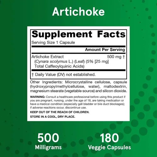Vista 6 de Jarrow Formulas Alcachofa 500 mg - Extracto de alcachofa estandarizado - 180 porciones (cápsulas vegetales) que apoyan la salud y la digestión
