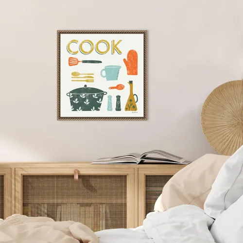 Vista 5 de Amanti Art Framed Canvas Wall Art 16x16 Retro Kitchen III Cook by Becky Thorns, Framed Wall Art Canvas, Cuisine Artwork, Traditional Decor, Small