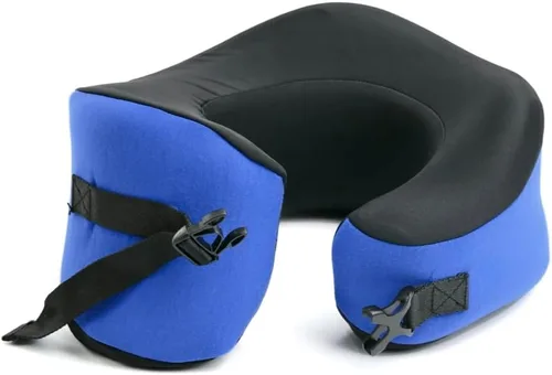 Vista 15 de C CUSHION LAB Almohada de viaje, galardonado diseño ergonómico patentado para mentón y cuello, almohada de espuma viscoelástica para el cuello Azul