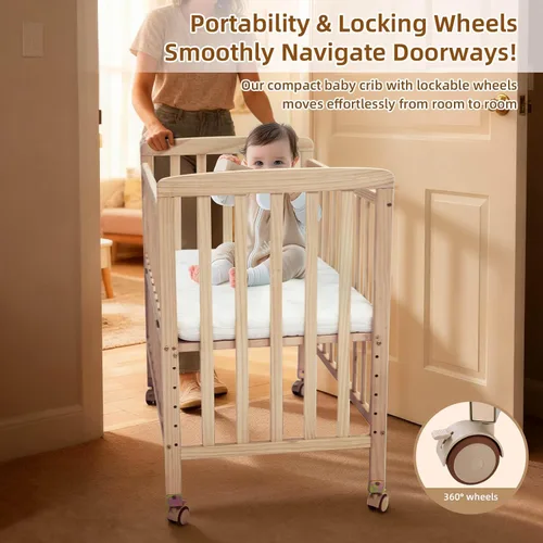 Vista 4 de Flwrgirl - Cuna convertible mini para bebé - Cuna de moisés portátil junto a la cama con colchón incluido, 3 alturas, cuna para habitación pequeña