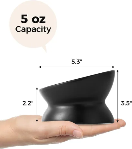 Vista 6 de LoeJan Tazón Elevado para Comida de Gatos, Tazón de Agua de Cerámica Elevado e Inclinado de 5 Oz, Platos Anti Vómito que Protegen la Columna