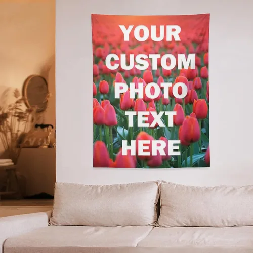 Vista 7 de Yananka Tapiz de tulipán floral rojo personalizado, arte de pared rectangular, unisex, decoración de dormitorio y sala de estar 1 Foto-Vertical
