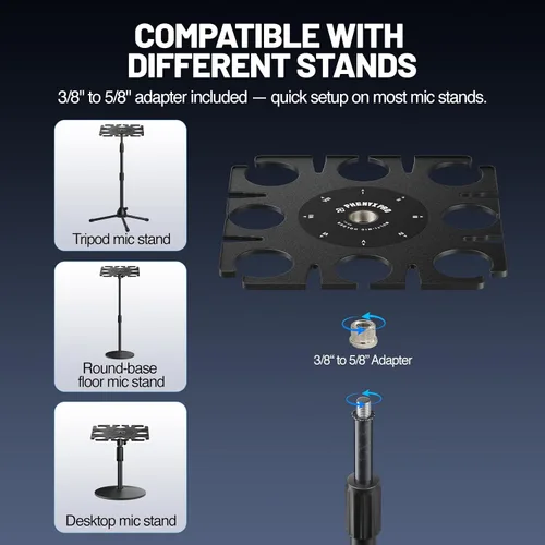 Vista 9 de Phenyx Pro Sistema de micrófono inalámbrico PTU-4200-8H incluido con soporte de micrófono múltiple de 8 ranuras MA-H1