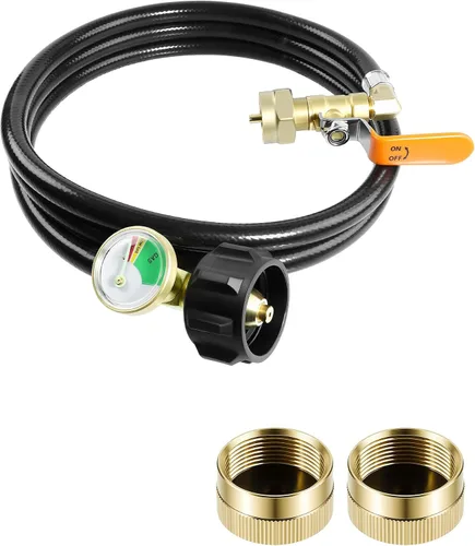 Vista 8 de Adaptador de repuesto de propano DPB de 3 pies con manguera de goma para 1 Llenador de tanque de propano de 20 libras a 1 libra con 2 tapas
