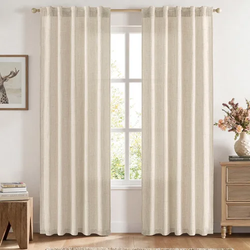 Vista 59 de MIULEE - Cortinas de lino sintético de 96 pulgadas de largo, 2 paneles, cortina semitransparente natural con pestaña trasera, bolsillo para barra