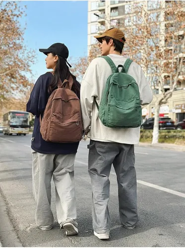 Vista 7 de Mochila de lona para mujeres y hombres, linda mochila vintage para laptop universitaria, hippie, grunge, casual, mochila de viaje, Verde, Mediana
