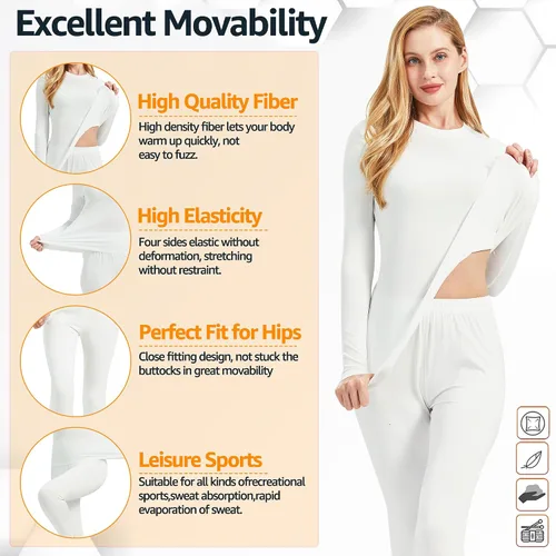Vista 4 de UNIQUEBELLA Conjunto de ropa interior térmica para mujer, conjunto de capa base larga para mujer, conjunto de ropa interior atlética