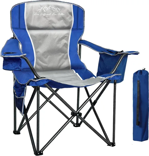 Vista 14 de Sillas de campamento para adultos de alta resistencia de 500 libras de capacidad, silla plegable de respaldo alto con marco de acero grueso, silla