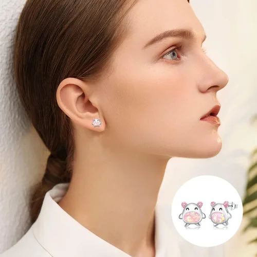 Vista 5 de Aretes hipoalergénicos de axolote de plata de ley 925, joyería de animales, aretes de ópalo, regalos para orejas sensibles, Plata de ley, Ópalo
