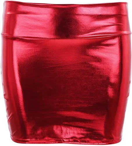 Vista 6 de renvena Minifaldas ajustadas de charol para mujer, para discoteca, fiesta, música, rave, baile, bodycon