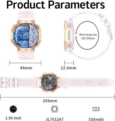 Vista 16 de Loluka Reloj inteligente GPS Tracker resistente al aire libre Smartwatch con brújula/linterna LED/presión de aire/altitud/respuesta/hacer llamada