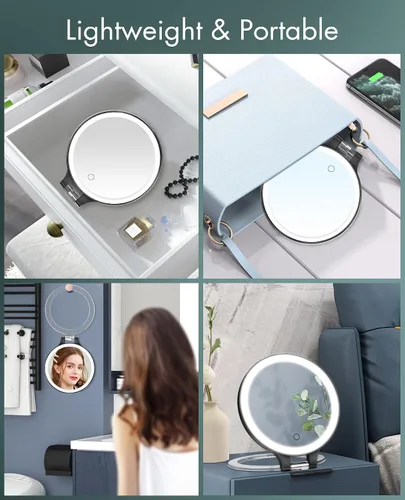 Vista 9 de FASCINATE Espejo de Aumento 10X 1X de Doble Cara con Magnificación Espejo de Tocador para Maquillaje Espejo Iluminado Recargable con 3