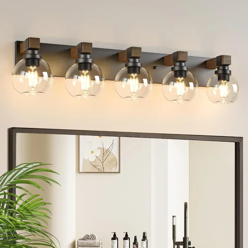 Vista 8 de LmnLvn Lámparas de baño, 3 luces de tocador de color negro mate, modernas lámparas de baño sobre espejo, luces de tocador de granja con pantalla