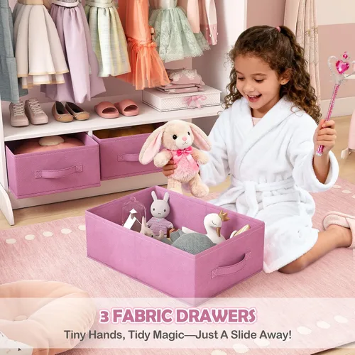 Vista 6 de COSVALVE JOYLDIAS - Almacenamiento de disfraces para niños con espejo y cajones, cómoda armario para niños, armario de almacenamiento de simulación