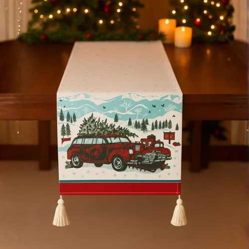 Vista 13 de Folkulture Camino de mesa de Navidad de 90 pulgadas de largo para decoraciones de Navidad de interior para el hogar, camino bohemio 100% algodón
