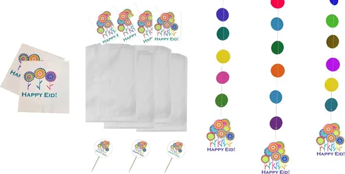 Vista 8 de Happy Eid Flower Party Cupcake Toppers (12 unidades)