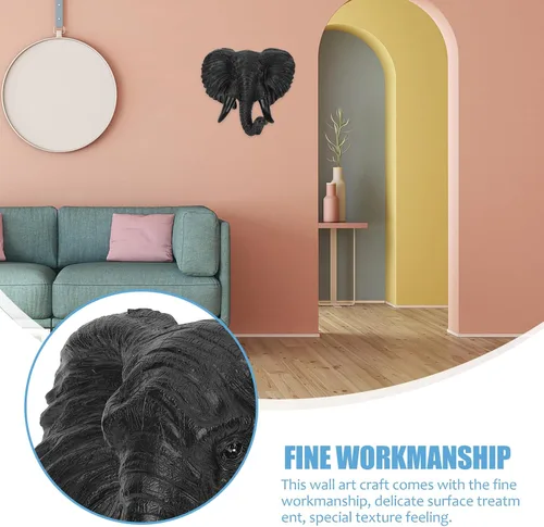 Vista 4 de Luxshiny Decoración de pared de cabeza de elefante, escultura de animales 3D, resina para colgar en la pared, arte africano de vida silvestre