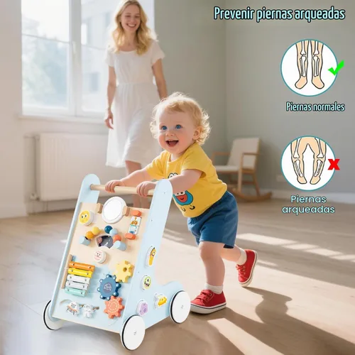 Vista 9 de INFANS Andador de madera para bebés con centro de actividades, andador