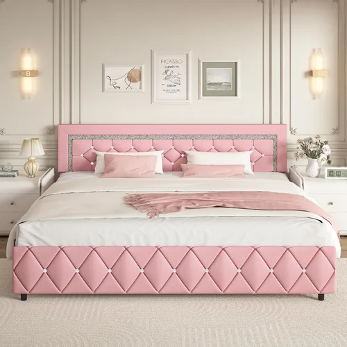 Vista 18 de BarnFurin Base de cama individual con cabecero, cama tapizada con diseño capitonado de diamante, marco de cama para niños con soporte de listones