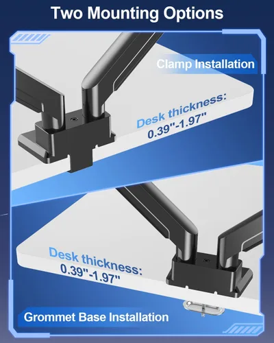Vista 7 de MOUNT PRO Soporte de monitor dual para pantallas ultraanchas de hasta 44 libras de máximo 49 pulgadas, brazo de monitor resistente para 2 monitores