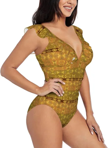 Vista 3 de DKJlitter Women's deep V-Neck Swimsuit, Ruffle Piece Swimsuit, Ruched Tummy Swimsuit