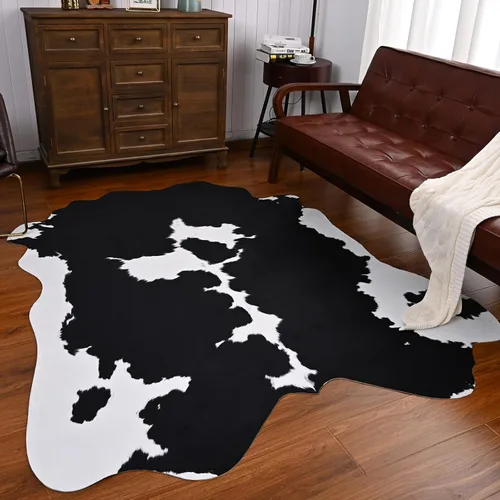 Vista 8 de Comeet Alfombra de piel de vaca sintética de 4 x 3 pies, alfombra de vaca mediana con estampado de vaca gruesa, antideslizante, alfombra de área