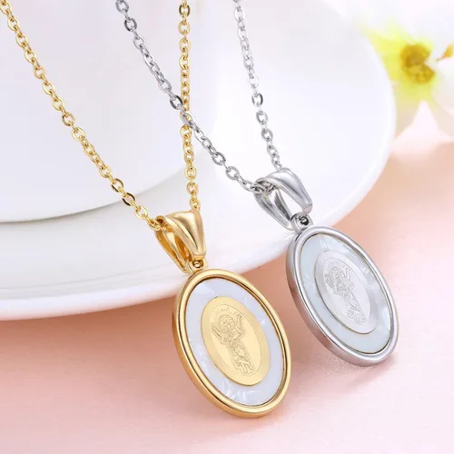 Vista 2 de TEMICO - Collar con colgante ovalado para mujer de acero inoxidable Divino Niño de Colombia