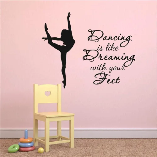Vista 3 de Calcomanía de pared de bailarina de ballet para habitación de niña, Dancing is Like Dreaming with Your Feet Dance Wall Sticker Wall Wall Wall Negro
