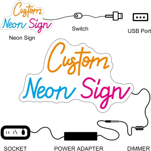 Vista 6 de Letrero de neón personalizado, letrero de neón LED personalizable para decoración de pared de dormitorio, letrero de nombre de neón regulable