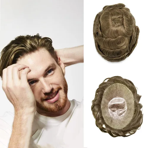 Vista 58 de Extensiones de pelo y tupés para hombre, sistema de cabello humano de poliéster completo para hombre, postizo de repuesto para hombre, protesis
