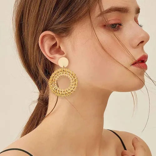 Vista 7 de LANTAI 16 Pairs Trendy Acrylic Earrings Rattan Earrings for Women Girls-Summer Beach Straw Earrings Resin Dangle Drop Fashion Earrings Geometric