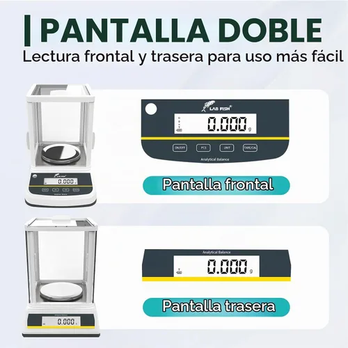 Vista 3 de LAB FISH Balanza analítica de doble pantalla 7.05 oz x 1mg Escala de alta precisión 0.00 oz Precisión Escala de laboratorio Calibración externa