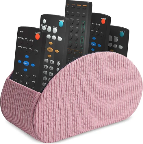 Vista 36 de QIELIZI Soporte para control remoto, organizador de escritorio de piel sintética con 5 compartimentos espaciosos para controles remotos de TV