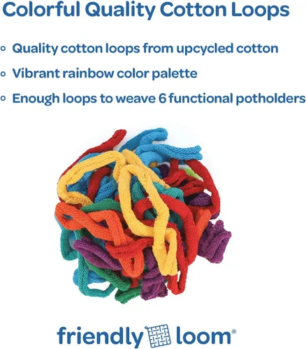 Vista 3 de Friendly Loom - Bucles de tejer de algodón de calidad en colores arcoíris – 7" Tamaño tradicional Teje 6 agarraderas funcionales Fabricado