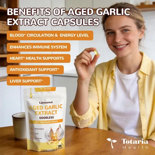 Vista 4 de Totaria Cápsulas de extracto de ajo envejecido liposomal, ajo envejecido inodoro con magnesio, zinc, vitamina B, mezcla de hierbas antioxidantes