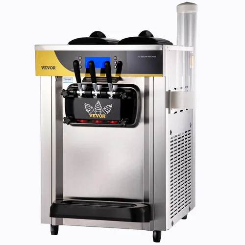 Vista 12 de VEVOR Máquina de helado comercial, 21 QT/H Máquina de helado suave con panel LCD de limpieza automática de 3 sabores preenfriamiento