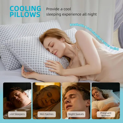 Vista 2 de SAPHREAS Almohadas de cama refrescantes estándar para dormir, almohadas de espuma viscoelástica triturada de hotel de lujo para personas que duermen